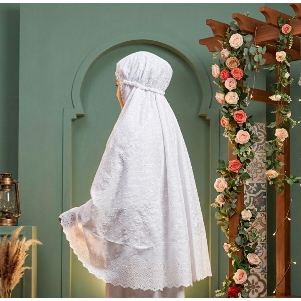 Bergo full bordir hitam putih random motif | perlengkapan haji dan umroh