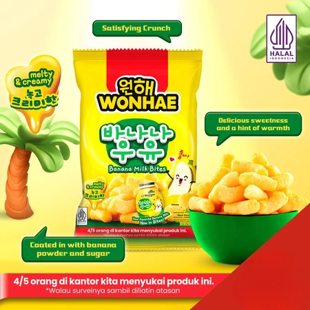 Banana Milk Bites Wonhae 60gr Makanan Ringan Exstrudat Rasa Susu Pisang Snack Instan Korea Halal