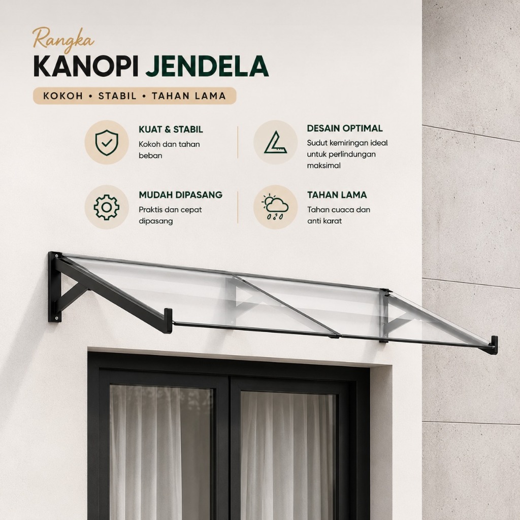 Kanopi Jendela Minimalis Besi Hollow Tahan Karat untuk Outdoor Rumah - Bracket Kanopi Model Minimali