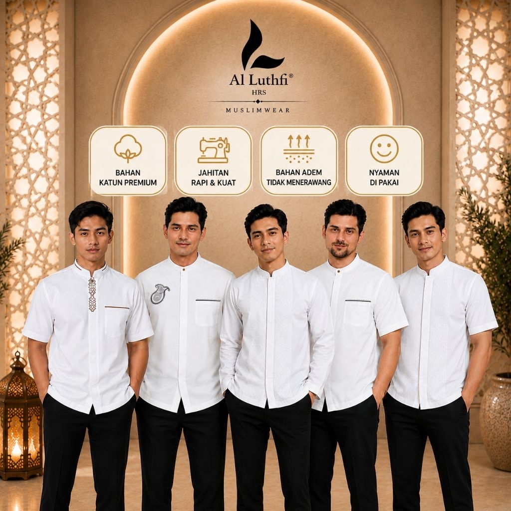 Al-lutfi-baju koko panjang pendek bahan katun dengan variasi motif yang simpel mewah kualitas premiu