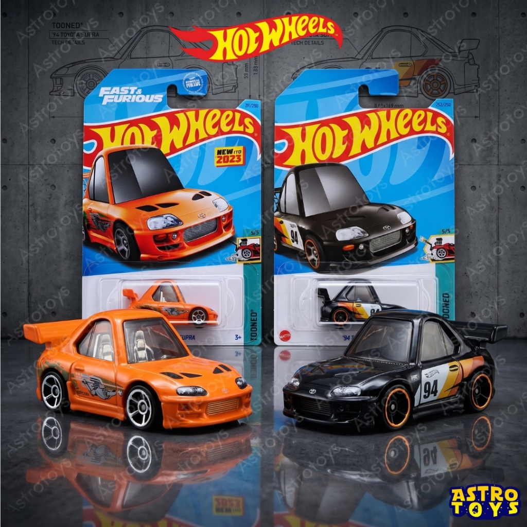 Hot Wheels 94 Toyota Supra Tooned Hitam dan Orange Original Hotwheels