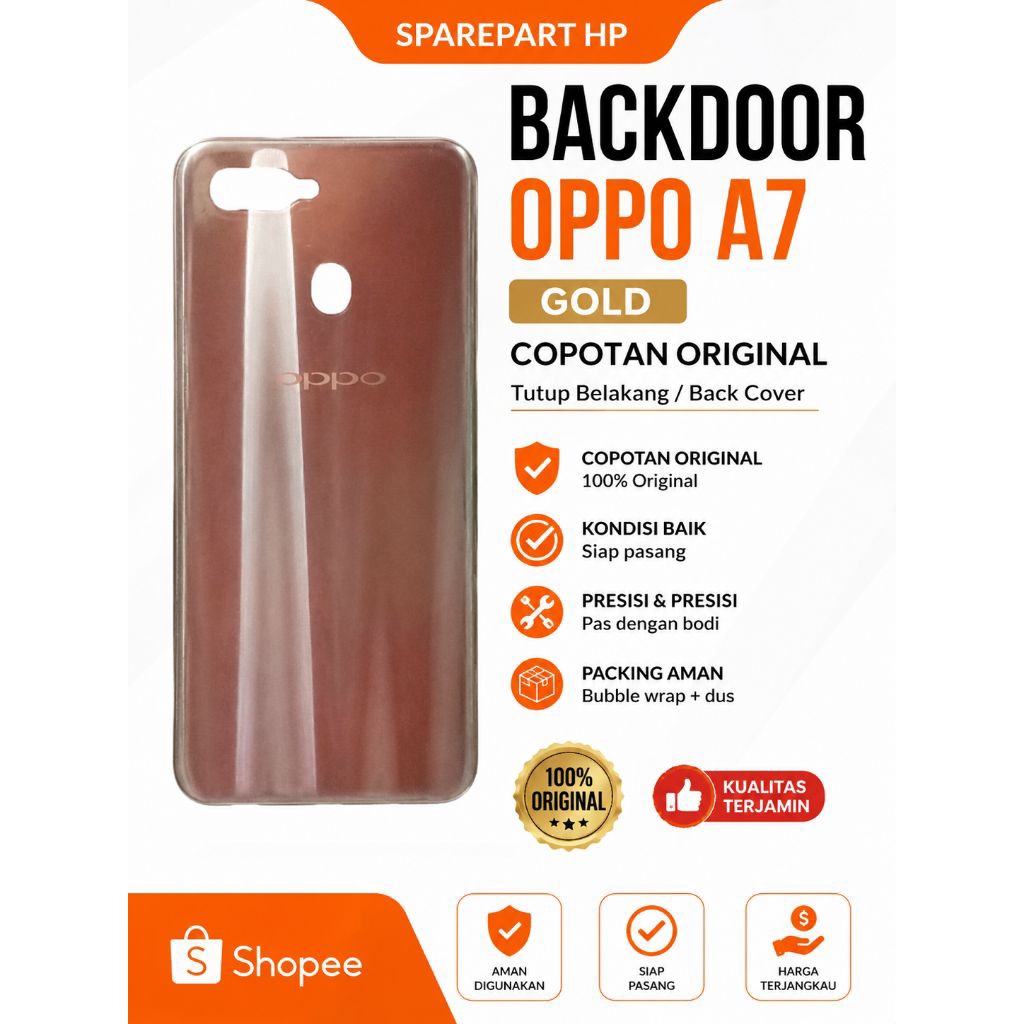 Backdoor OPPO A7 Gold Original Copotan | Tutup Belakang OPPO A7 Warna Gold | Back Cover Housing Bela