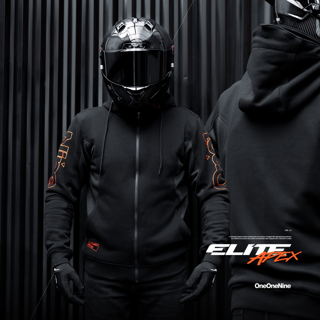 Oneonenine Ksr Hoodie Zipper Elite Apex Black Orange - Hoodie Motor Body Protector