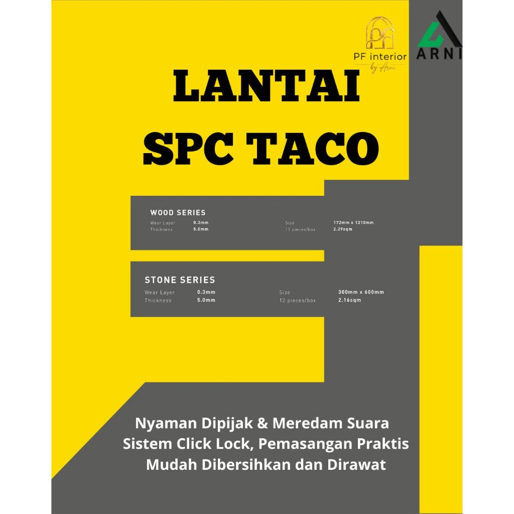 LANTAI SPC TACO | SPC FLOORING MOTIF KAYU | WATERPROOF | ANTI RAYAP