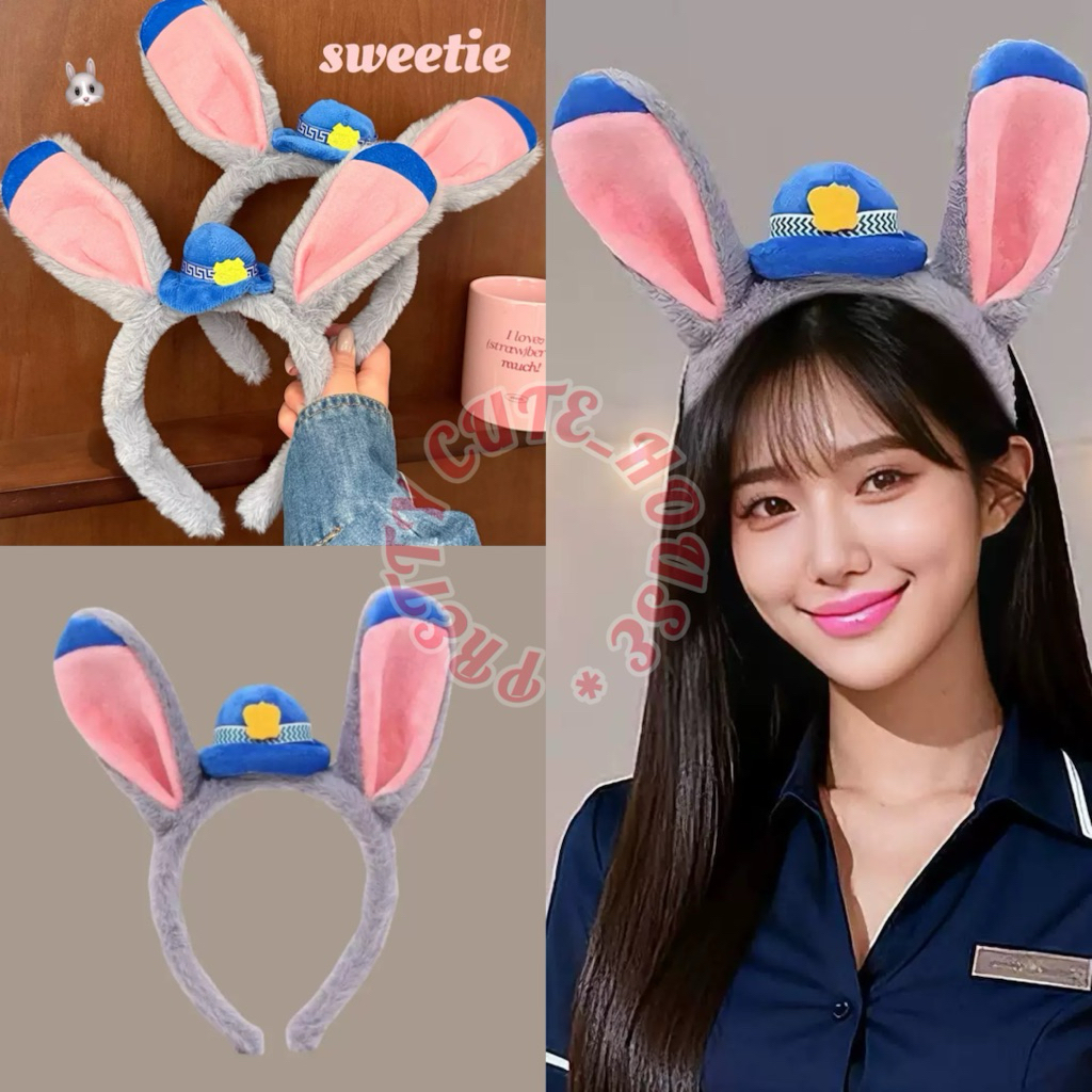 Bando Karakter Judy Zootopia / Bando Polisi Kelinci / Bando Kelinci Abu Biru Topi / Cute Rabbit Head