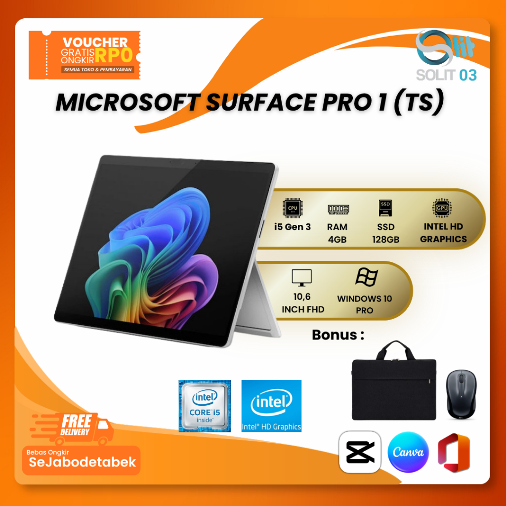 Microsoft Surface Pro Core i5 SSD 128GB RAM 4GB Touchscreen FHD 2in1 Tablet Laptop Windows 10 Pro Be
