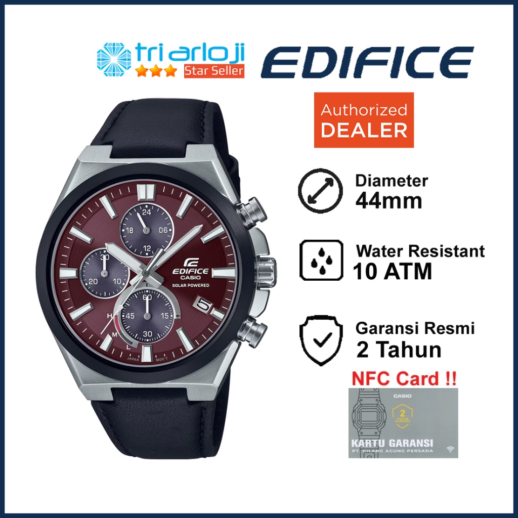 Casio EDIFICE EQS-950BL-5AVUDF Jam Tangan Pria Solar EQS-950BL-5A EQS950BL Kulit Leather