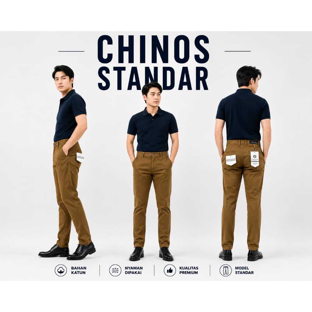PHILIP BALMAIN Celana Chinos Standar Pria Biru Tua Katun, Nyaman Dipakai, Model Premium