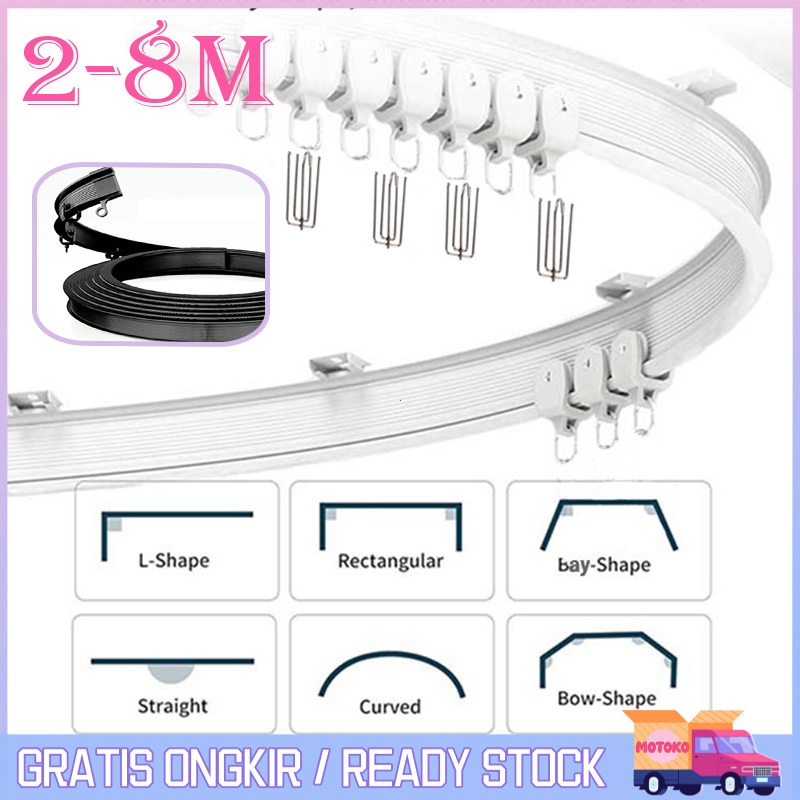 Pack 2-8m Rel Hordeng Rumah Sakit Rel Gorden Fleksibel Cuttable Rel Gorden PVC Rel Gorden Lengkung +