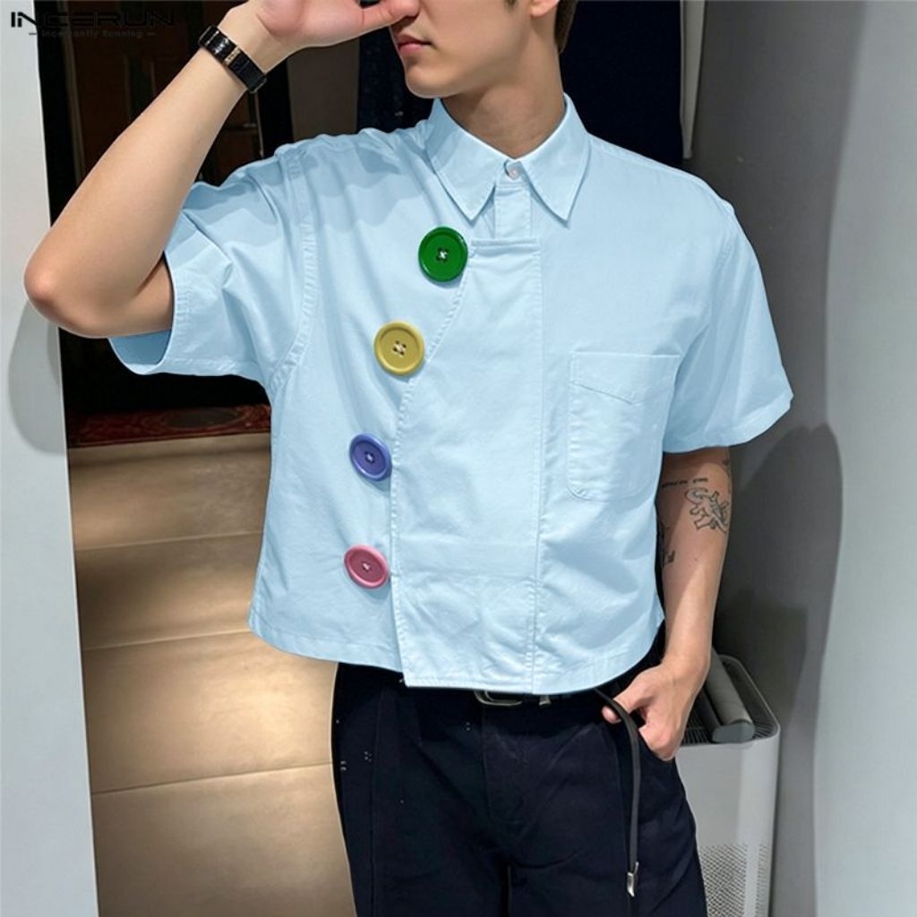 kemeja variasi kancing besar warna-warni