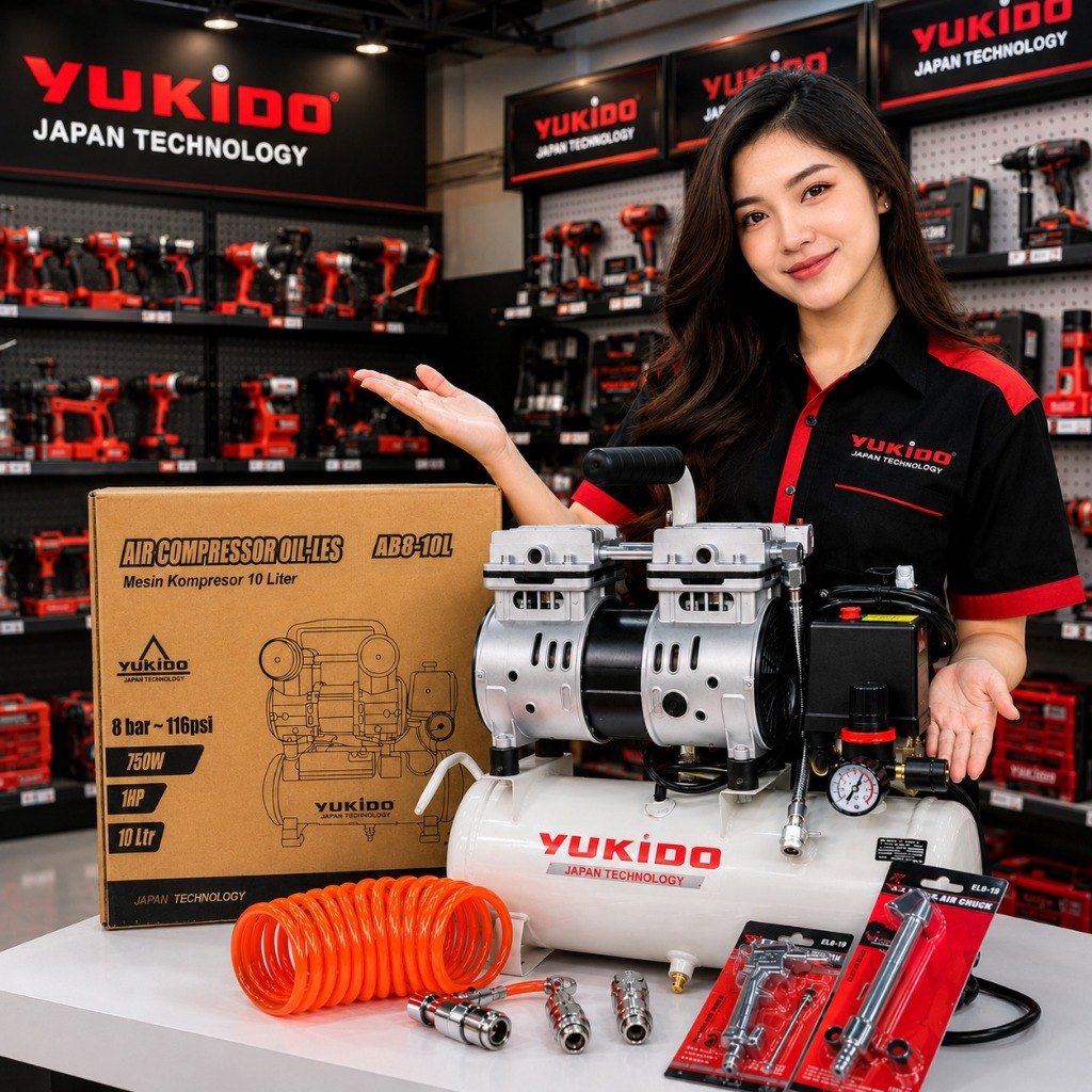 Mesin Kompresor/Compresor Angin Yukido Air Compressor Oiless SILENT Oil Less kompresor Mini Listrik 
