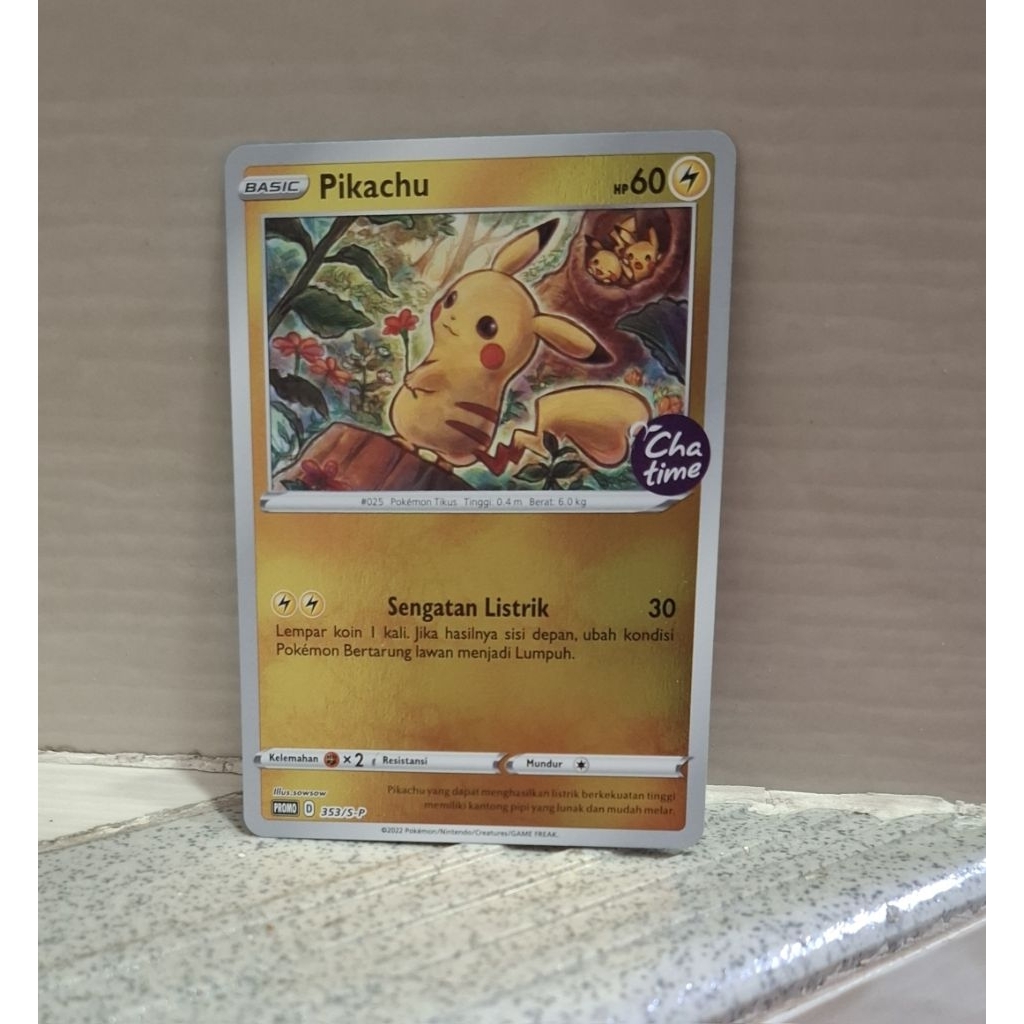 Kartu Pokemon PIKACHU promo card Chatime holo foil 353/S-P