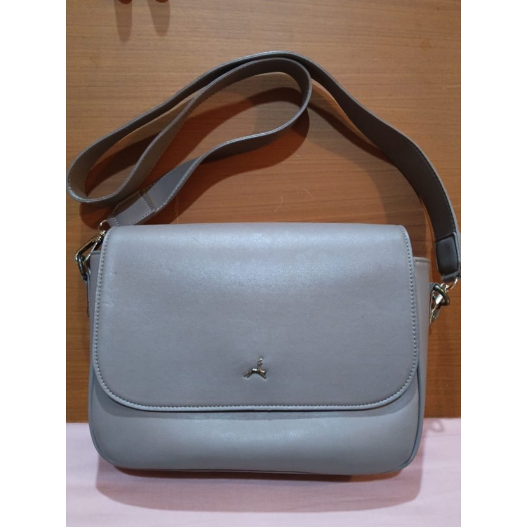 Tas Selempang Wanita Kulit Sintetis Warna Abu-Abu Coklat Original Povilo