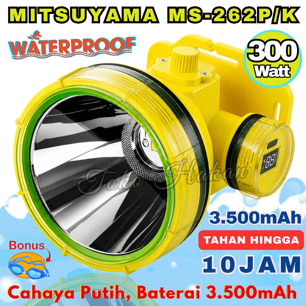 Senter Kepala Mitsuyama Ms-262 P/K Headlamp Selam 300W Cahaya Putih Tahan 10 Jam / Senter Kepala 3.5