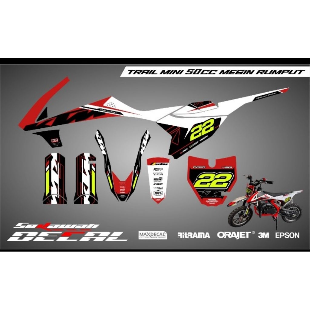 Decal sticker stiker mini trail 50cc LENKA /RXK / MINI MOTO Full body bebas by request