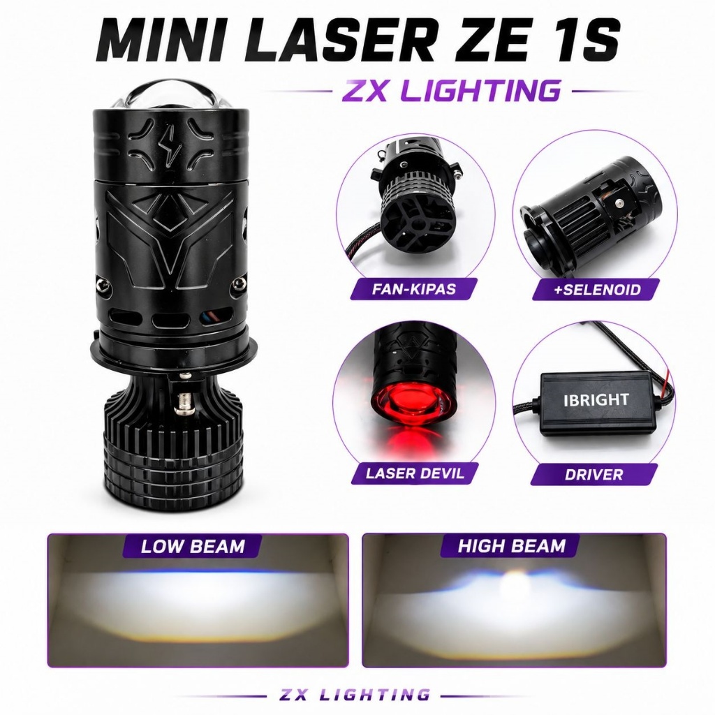 Lampu Mini Laser Ze1s H4 Premium 85 Watt Selenoid Cut Off Flat H4 Pnp