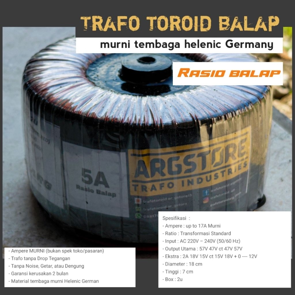 trafo toroid 5a ct 32,45,55 merk ARG