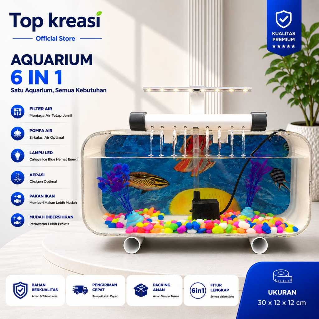 Aquarium Akrilik Mini Cupang Lengkap dengan Aerator Air Mancur dan Lampu LED
