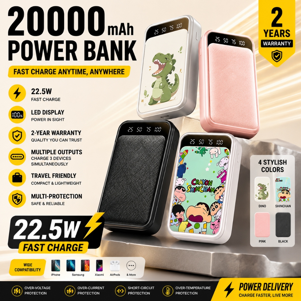 HZSUM LENTIVEN PowerBank 20000mAh Cute Mini Kartun Fast Charging