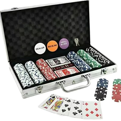 300pcs Poker Chip Set Texas Holdem Koin Poker ABS Dengan Aluminium Case Game Card