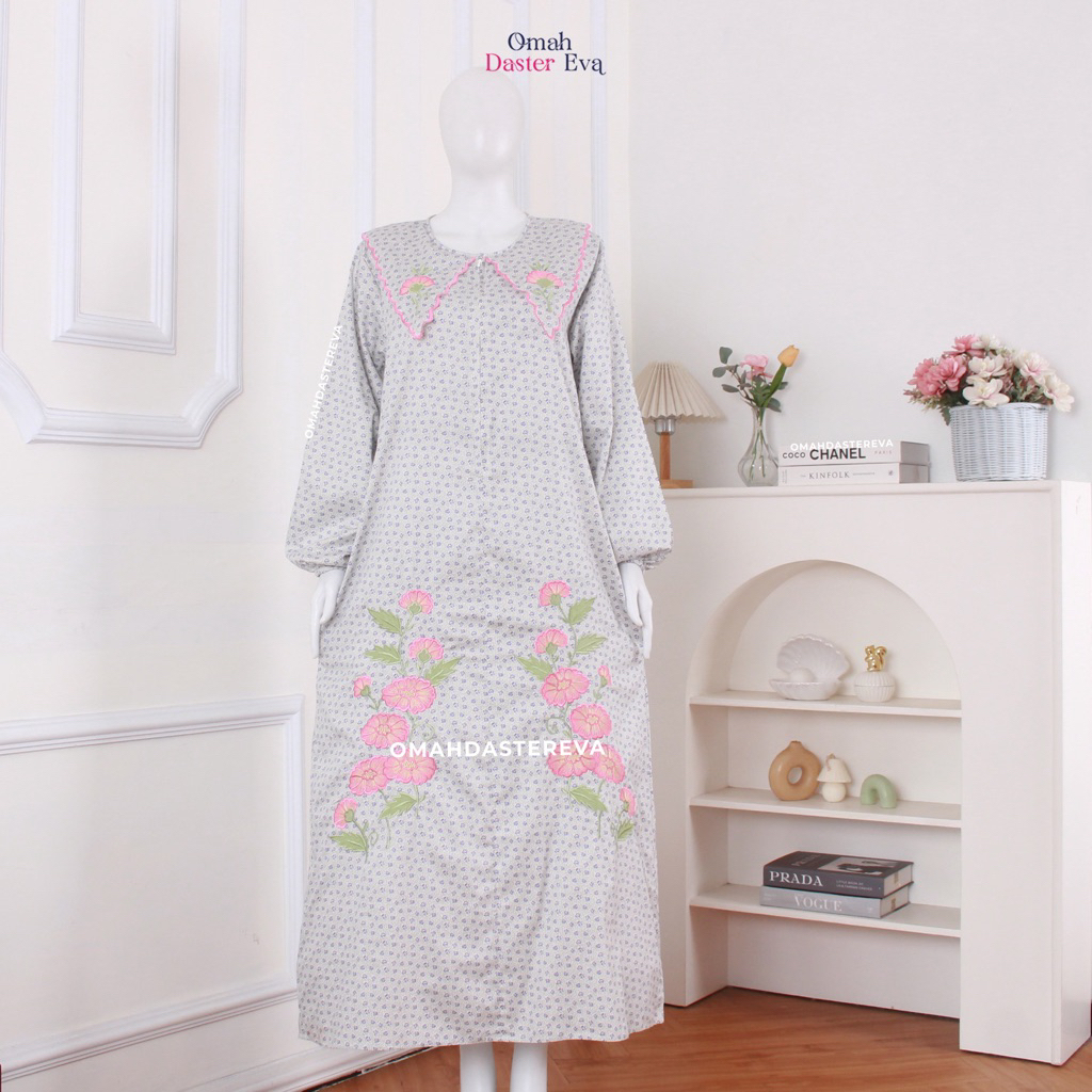 Omah Daster Eva | Daster Wanita Panjang  Bordir Cantik Malang Size S | Katun Jepang Premium |  Adem 