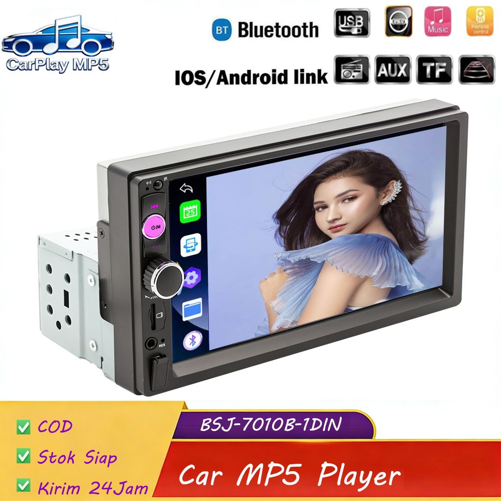 7010 Single Din 7-inch Car MP5 Player with Bluetooth, Reversing Camera & FM Radio