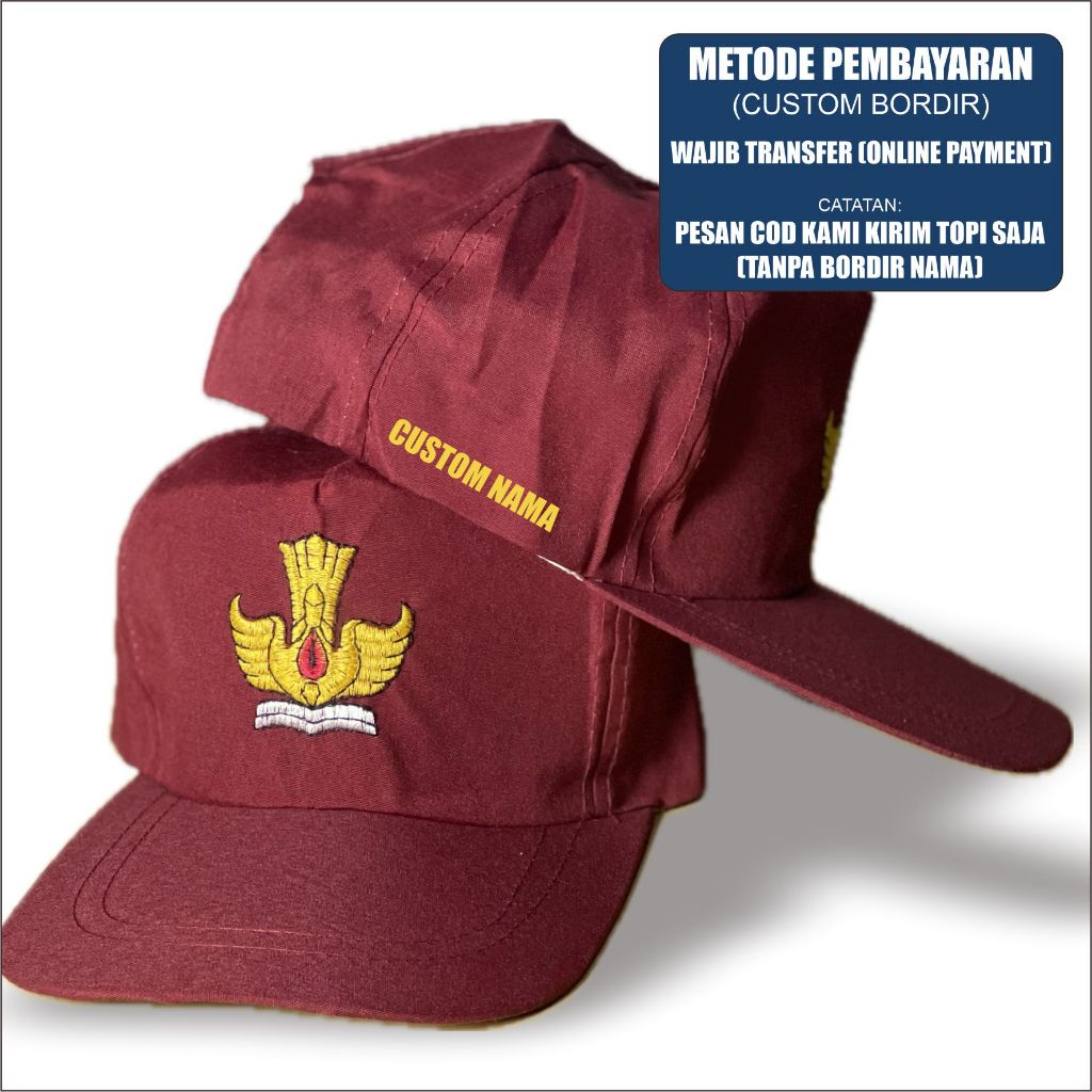 Topi Sekolah SD SMP SMA SMK - CUSTOM NAMA BORDIR Topi OSIS