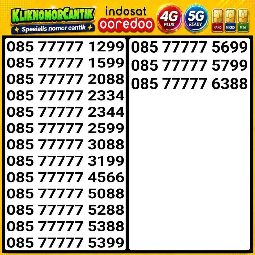 nomor cantik Indosat 4G&5G Indosat IM3 7777 A4