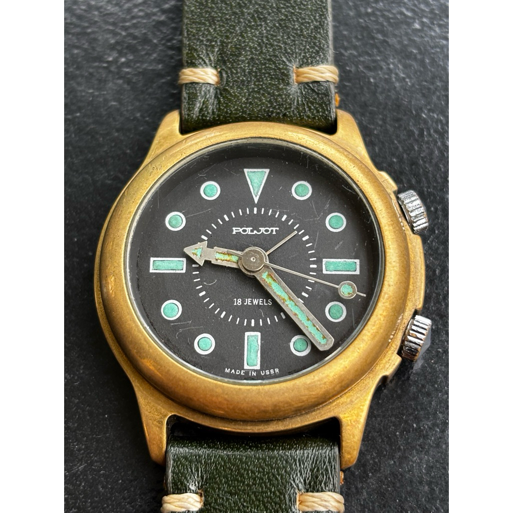 Jam Tangan Vintage Alarm POLJOT Made in USSR Mesin Manual 18 Jewels kondisi Normal