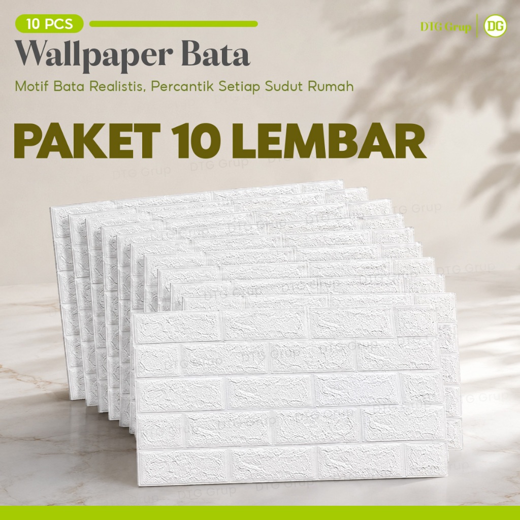 PAKET 5 & 10 Lembar Wallpaper Foam 3D Bata Putih 38 x 70cm Wallfoam Stiker Dinding Anti Air Kedap Su