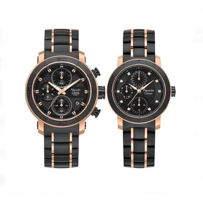 Jam Tangan Pria Wanita Pasangan Alexandre Christie AC 6292 MC BF B Tali Rantai Keramik Original