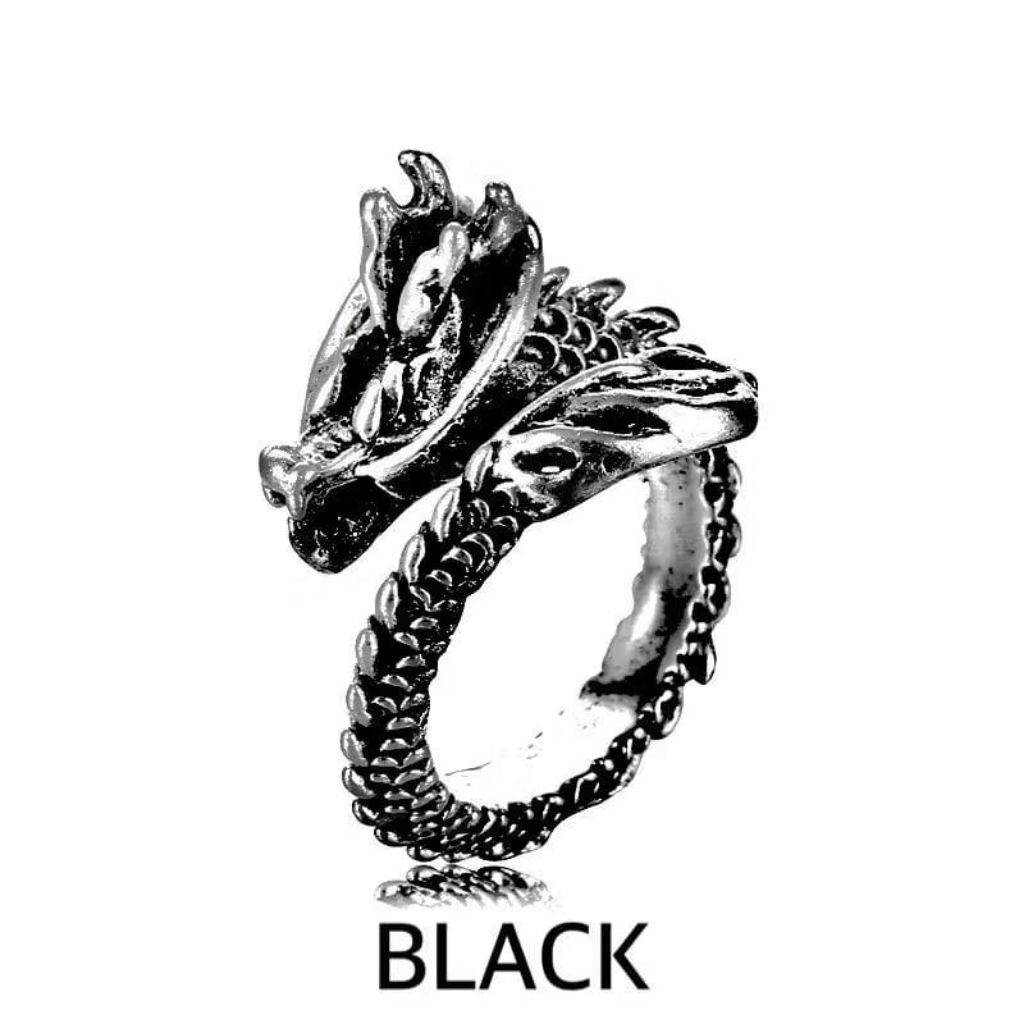 Cincin Pria Wanita Snake Ular Perak Silver Hitam Korea