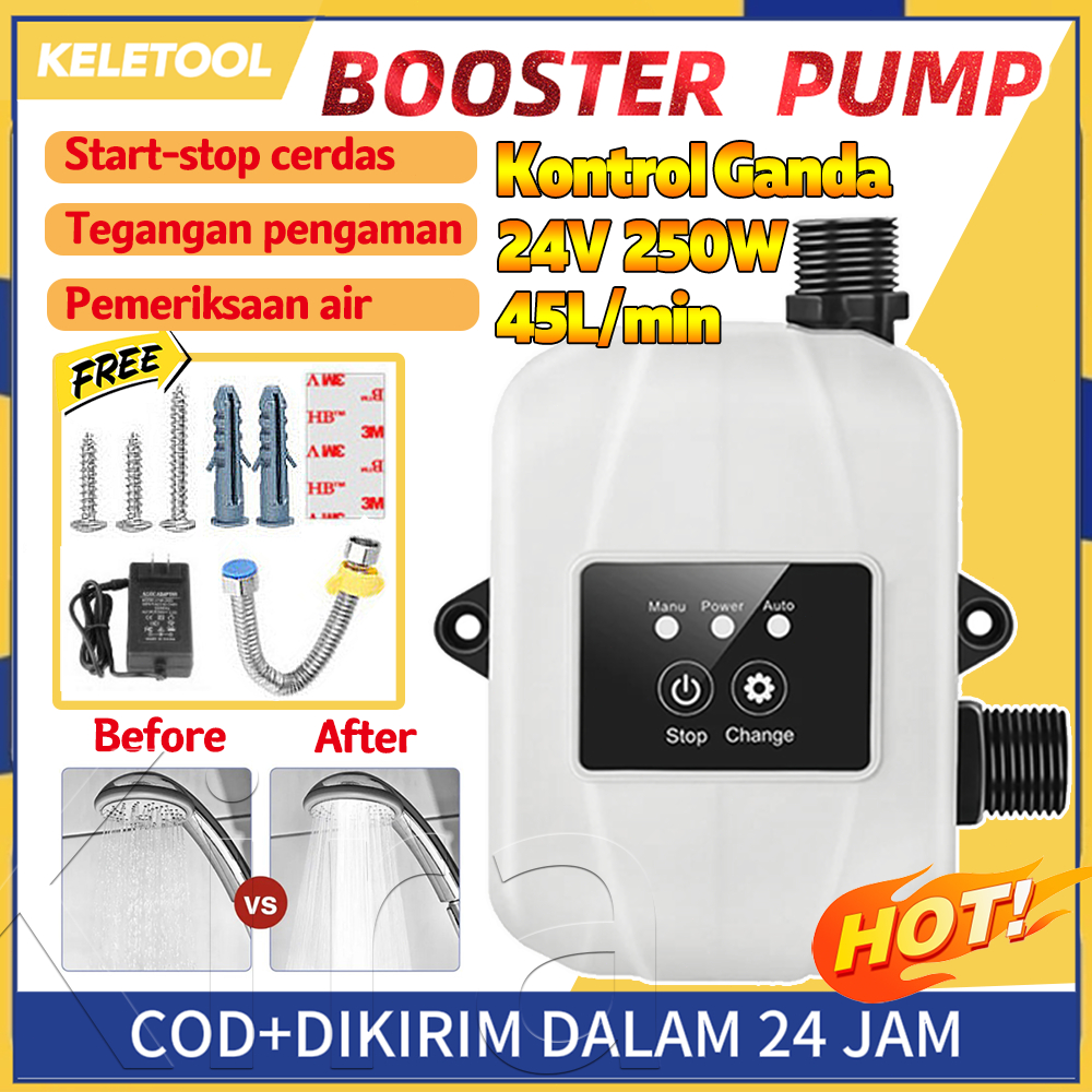 250W Pompa Booster Pendorong Air Booster Pump Otomatis  45L/min  Booster Water Heater Pompa Mesin Pe