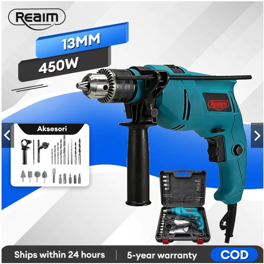 REAIM Bor Listrik 13mm Mesin Bor Impact Bolak-Balik Bor Listrik Impact Dril