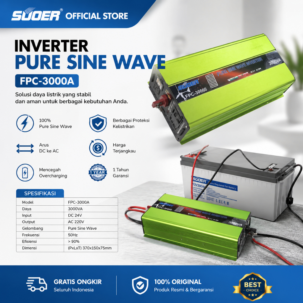SUOER INVERTER FPC 3000 WATT PURE SINE WAVE