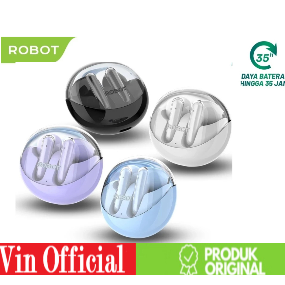 ROBOT Flybuds T30 TWS Headset Bluetooth 5.3 Wireless Earphone With Transparent Case Garansi Original
