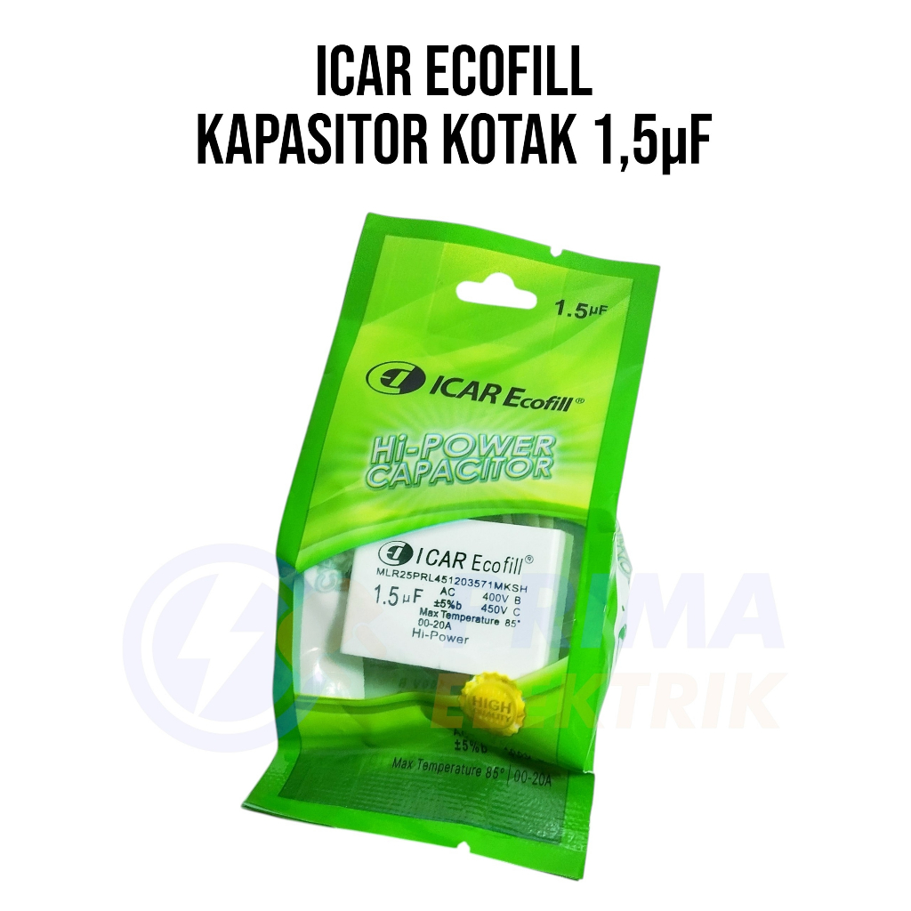 Kapasitor Kotak ICAR Ecofill 1.5uF 450V Original - Capacitor Kipas Angin & Pompa Air 1.5 uF