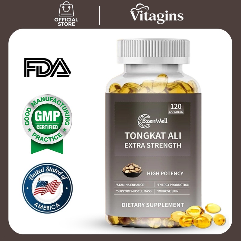 BzenWell Suplemen Tongkat Ali Extra Strength dengan Ashwagandha & Tribulus 120 Kapsul, Mendukung Ene