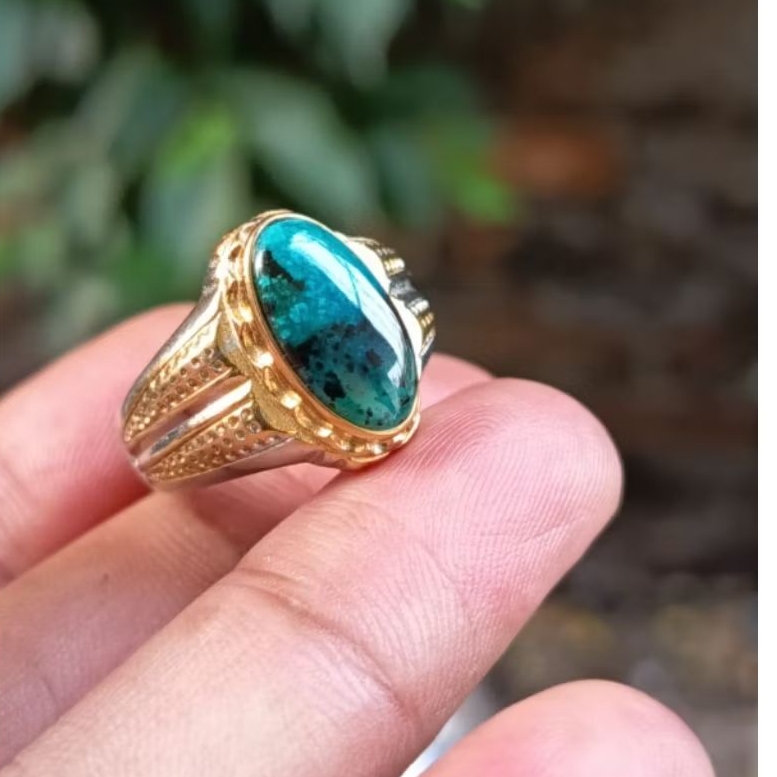 cincin batu akik Bacan Doko mejiko kristal sisa coklat original size 9