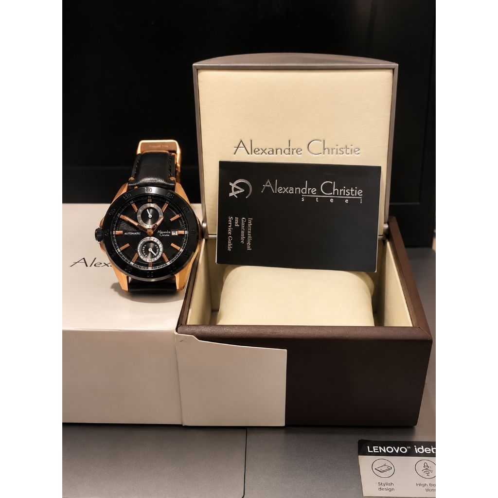 Jam Tangan Alexandre Christie Automatic AC 3045 MA LBRBA Man Black Dial Black Leather Strap - Second
