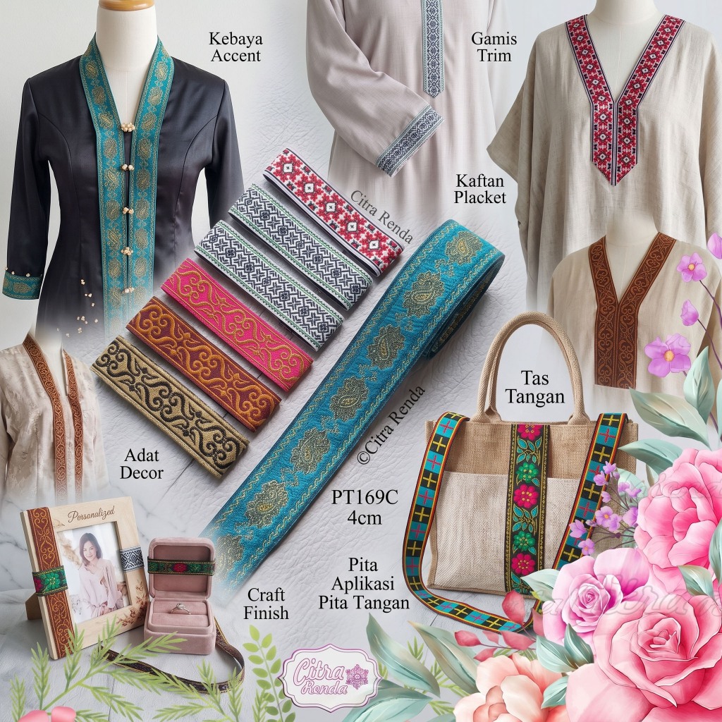 (Per Meter) PT169 Pita Renda Bordir Etnik Premium Variasi Warna & Motif Kain Pita Jahit Aksesoris Pa