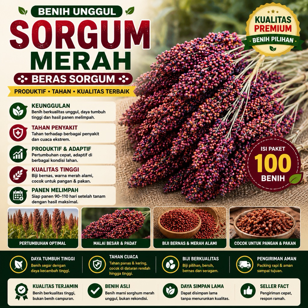 ISI PAKET 100 benih biji sorgum merah/beras sorgum -RSB1990
