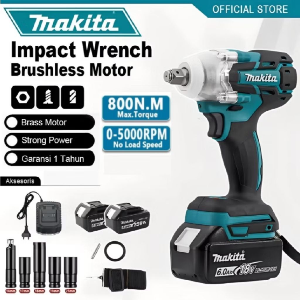 MAKITA Cordless Makita Impact Wernch Impact Baterai Mesin bor Pembuka baut.