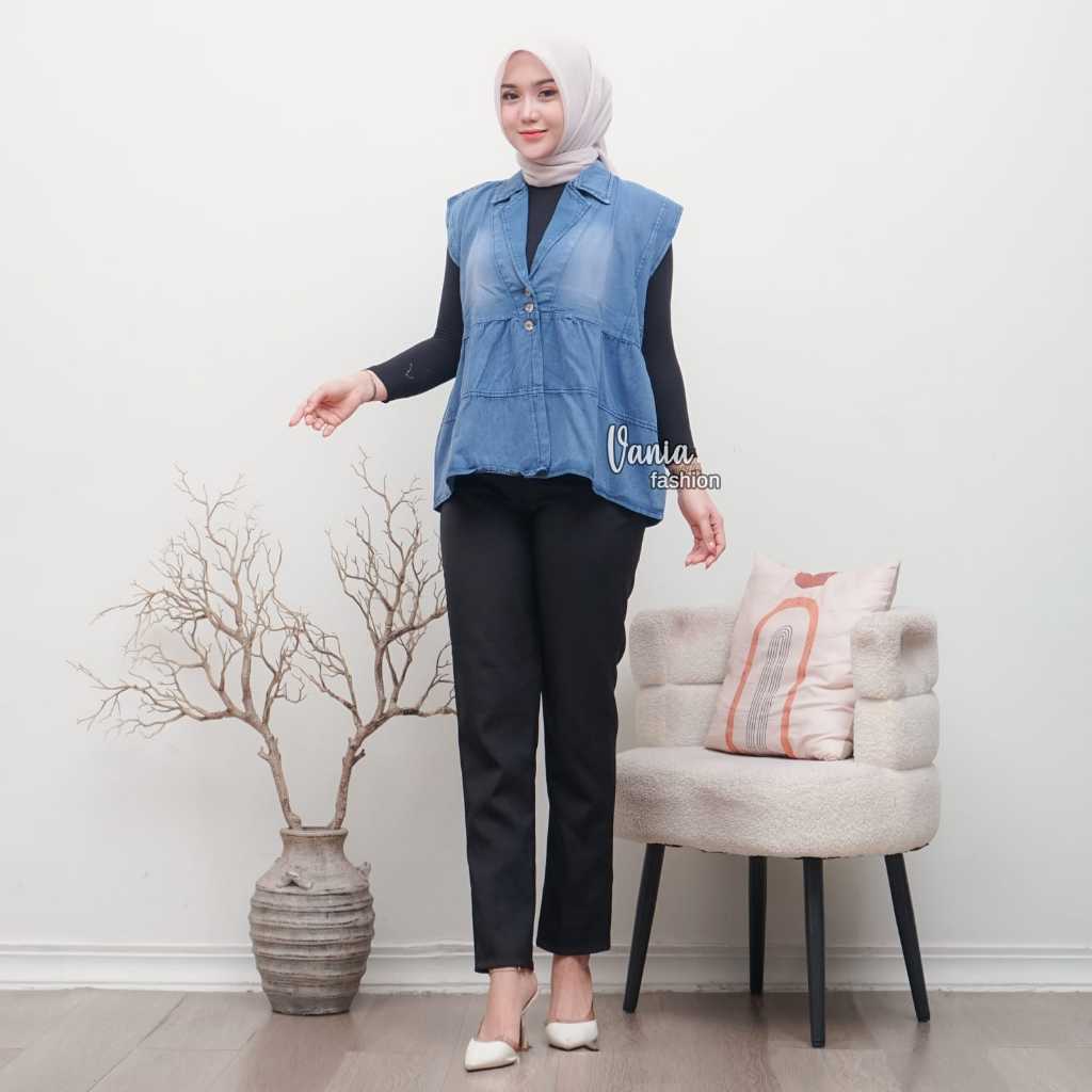 MELODIE VEST JEANS ROMPI KEKINIAN / VEST DENIM JUMBO XXL / JACKET JEANS VEST WANITA