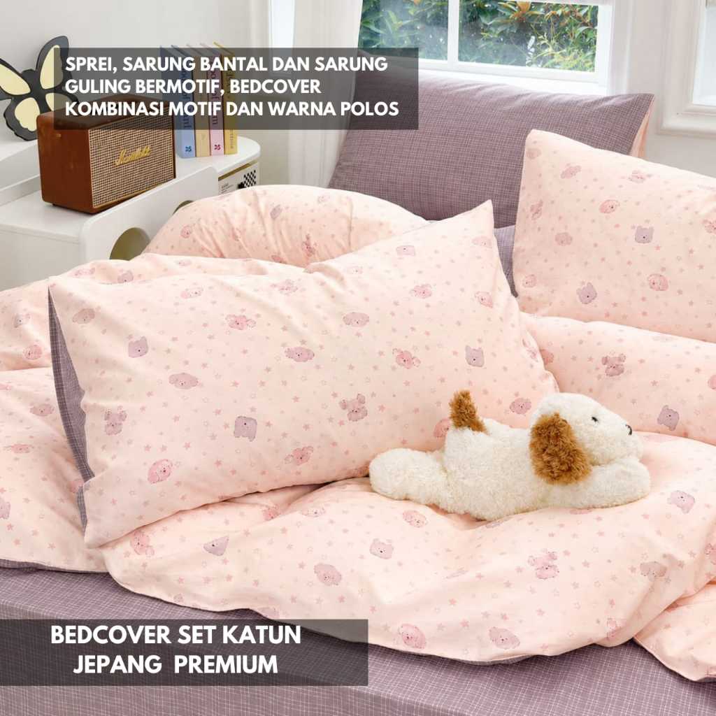 Bedcover Set Seprei Katun Jepang Premium Osaze Motif Size Queen 160x200 King 180x200 Extra King 200x
