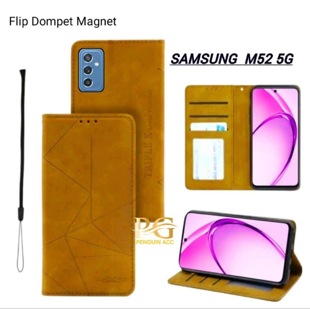 Casing Samsung M52 5G Flip Leather Case Dompet Kulit Premium Terbaru