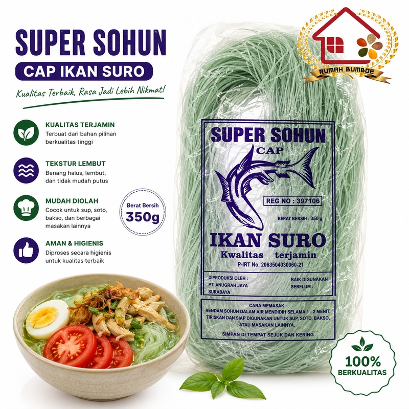 (350 gr) SURO SUPER SOHUN Mie Suun Biru Bakso Soun Soto