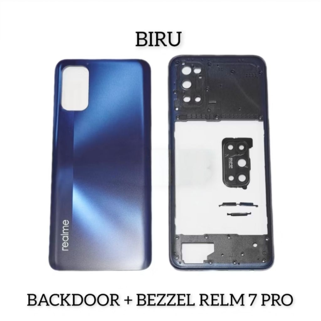 Backdoor + Bezel Realme 7Pro Blue Tutup Belakang Realme 7Pro Biru