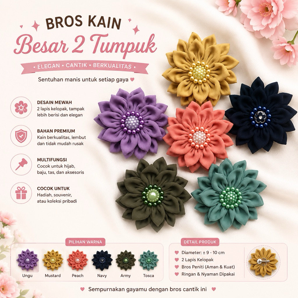 Bros bunga monte / Bros Hijab kain perca / souvenir