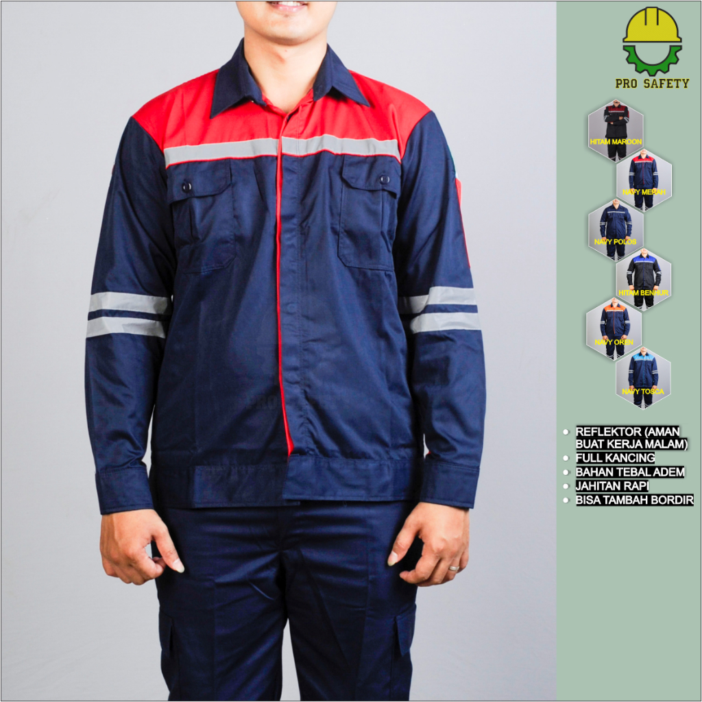 Pro Safety Wearpack Atasan Keren Bordi Nama Perusahaan Dilengkapi Reflektor Memantulkan Cahaya aman 